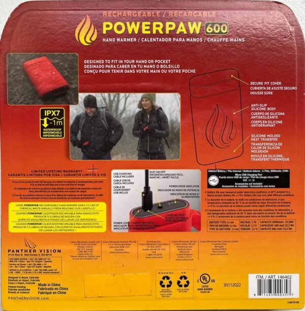 2-PACK POWERPAW 600 IPX7 Premium Waterproof Rechargeable Hand Warmer - Red IPX7 waterproof rechargeable hand warmer — изображение 2